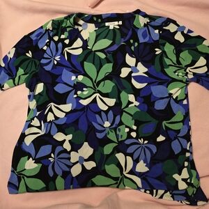 Chico's Blue and Green Floral Short Sleeve Tee